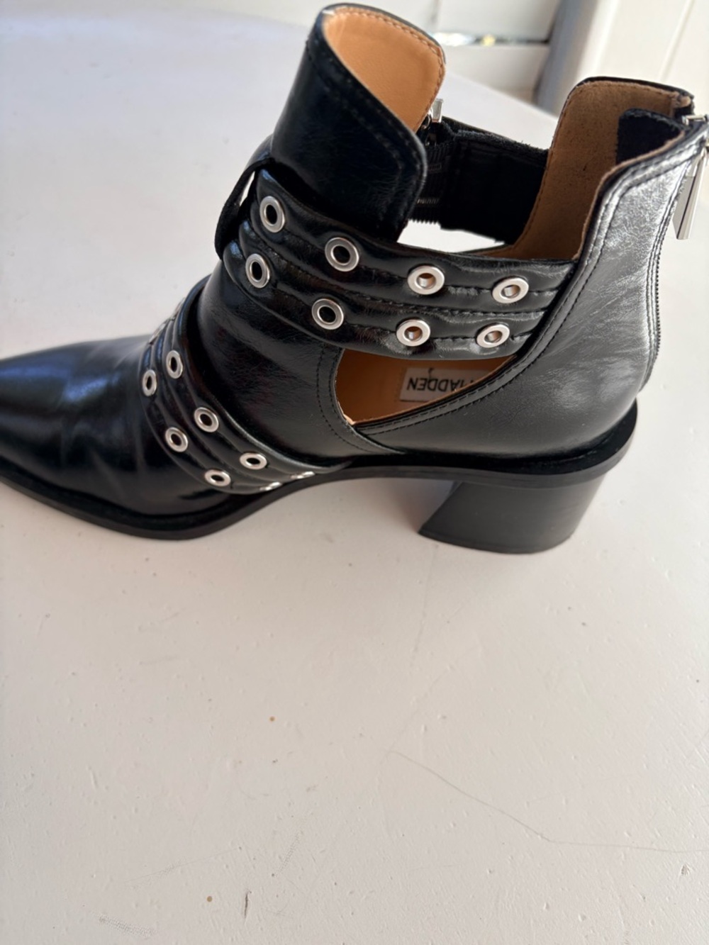 Women's Steve Madden Black Pointed-Toe Buckle Ankle Boots - Picture 5 of 11